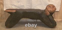 Artist Made Hand Painted Carved Wooden Monkey Bench Folk Art Sculpture