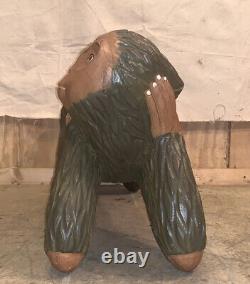 Artist Made Hand Painted Carved Wooden Monkey Bench Folk Art Sculpture