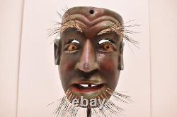 Atq Mexican Guerrero Folk Art Carved Wood Bearded Man Real Hair Dance Mask Green