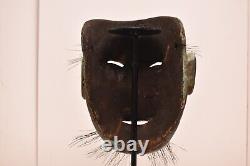 Atq Mexican Guerrero Folk Art Carved Wood Bearded Man Real Hair Dance Mask Green