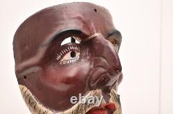 Atq Mexican Guerrero Folk Art Carved Wood Bearded Man Vintage Dance Mask 9.5