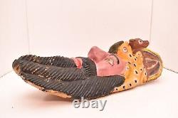 Atq Mexican Guerrero Folk Art Carved Wood Bearded Man Vtg Woman Dance Mask 17