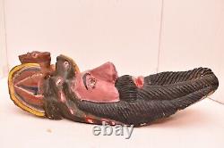 Atq Mexican Guerrero Folk Art Carved Wood Bearded Man Vtg Woman Dance Mask 17