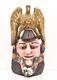 Atq Mexican Guerrero Folk Art Carved Wood Bearded Man W Bird Vtg Dance Mask 15