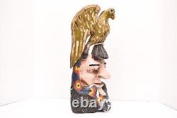 Atq Mexican Guerrero Folk Art Carved Wood Bearded Man W Bird Vtg Dance Mask 15