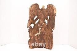 Atq Mexican Guerrero Folk Art Carved Wood Bearded Man W Bird Vtg Dance Mask 15