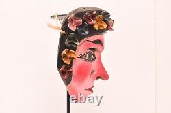 Atq Mexican Guerrero Folk Art Carved Wood Girl Flowers Vtg Woman Dance Mask 9