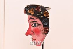 Atq Mexican Guerrero Folk Art Carved Wood Girl Flowers Vtg Woman Dance Mask 9