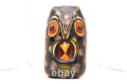 Atq Mexican Guerrero Folk Art Carved Wood Owl Bird Face Vintage Dance Mask 11.5