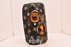 Atq Mexican Guerrero Folk Art Carved Wood Owl Bird Face Vintage Dance Mask 11.5