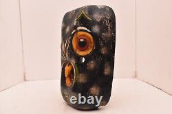 Atq Mexican Guerrero Folk Art Carved Wood Owl Bird Face Vintage Dance Mask 11.5