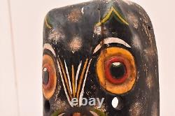 Atq Mexican Guerrero Folk Art Carved Wood Owl Bird Face Vintage Dance Mask 11.5