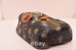 Atq Mexican Guerrero Folk Art Carved Wood Owl Bird Face Vintage Dance Mask 11.5