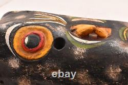 Atq Mexican Guerrero Folk Art Carved Wood Owl Bird Face Vintage Dance Mask 11.5