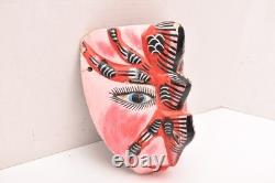 Atq Mexican Guerrero Folk Art Carved Wood Spider Face Vtg Man Dance Mask 10.5