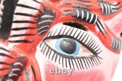 Atq Mexican Guerrero Folk Art Carved Wood Spider Face Vtg Man Dance Mask 10.5