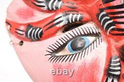 Atq Mexican Guerrero Folk Art Carved Wood Spider Face Vtg Man Dance Mask 10.5