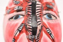 Atq Mexican Guerrero Folk Art Carved Wood Spider Face Vtg Man Dance Mask 10.5