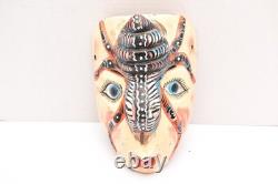 Atq Mexican Guerrero Folk Art Carved Wood Spider Face Vtg Woman Dance Mask 10.5
