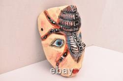 Atq Mexican Guerrero Folk Art Carved Wood Spider Face Vtg Woman Dance Mask 10.5