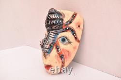 Atq Mexican Guerrero Folk Art Carved Wood Spider Face Vtg Woman Dance Mask 10.5