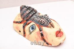 Atq Mexican Guerrero Folk Art Carved Wood Spider Face Vtg Woman Dance Mask 10.5