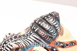 Atq Mexican Guerrero Folk Art Carved Wood Spider Face Vtg Woman Dance Mask 10.5