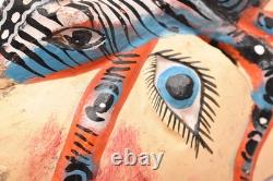 Atq Mexican Guerrero Folk Art Carved Wood Spider Face Vtg Woman Dance Mask 10.5