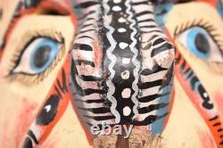 Atq Mexican Guerrero Folk Art Carved Wood Spider Face Vtg Woman Dance Mask 10.5