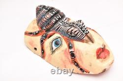 Atq Mexican Guerrero Folk Art Carved Wood Spider Face Vtg Woman Dance Mask 10.5