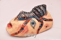 Atq Mexican Guerrero Folk Art Carved Wood Spider Face Vtg Woman Dance Mask 10.5