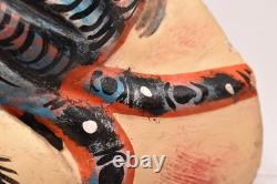 Atq Mexican Guerrero Folk Art Carved Wood Spider Face Vtg Woman Dance Mask 10.5