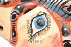 Atq Mexican Guerrero Folk Art Carved Wood Spider Face Vtg Woman Dance Mask 10.5