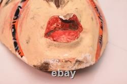 Atq Mexican Guerrero Folk Art Carved Wood Spider Face Vtg Woman Dance Mask 10.5