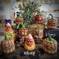 Autumn Decor Folk Art Halloween Folk Art Chainsaw Carving Ooak Shrum