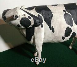 Awesome Hand Carved Folk Art Holstein Milk Cow Larry Koosed 2008