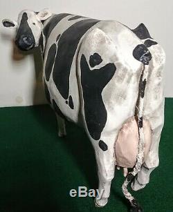 Awesome Hand Carved Folk Art Holstein Milk Cow Larry Koosed 2008