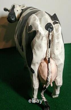 Awesome Hand Carved Folk Art Holstein Milk Cow Larry Koosed 2008