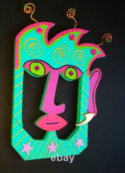 BARRY LEADER Whimsical SIGNED Folk Art OOAK Wall Sculpture Crazy Hair