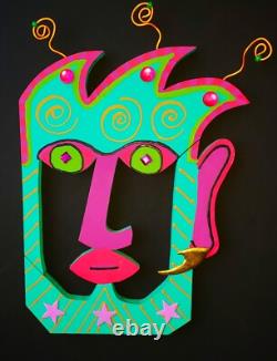 BARRY LEADER Whimsical SIGNED Folk Art OOAK Wall Sculpture Crazy Hair