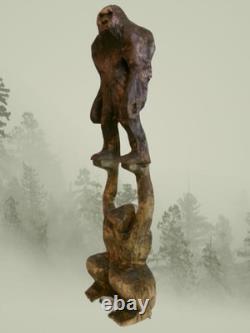 BIGFOOT & YETI TOTEM -My 12.75 tall hand carved, signed fig's