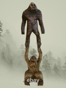 BIGFOOT & YETI TOTEM -My 12.75 tall hand carved, signed fig's