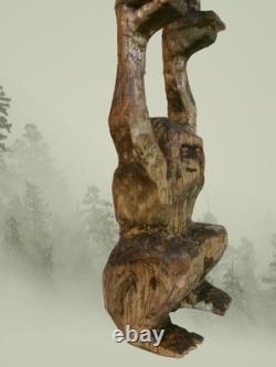 BIGFOOT & YETI TOTEM -My 12.75 tall hand carved, signed fig's