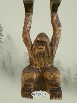 BIGFOOT & YETI TOTEM -My 12.75 tall hand carved, signed fig's