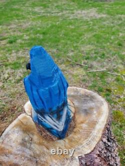 BLUE JAY Chainsaw Carving Wooden BLUE JAY Statue 14 Tall Hand Made
