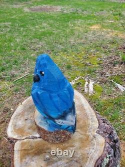 BLUE JAY Chainsaw Carving Wooden BLUE JAY Statue 14 Tall Hand Made