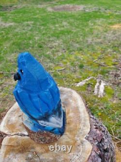 BLUE JAY Chainsaw Carving Wooden BLUE JAY Statue 14 Tall Hand Made