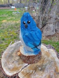 BLUE JAY Chainsaw Carving Wooden BLUE JAY Statue 14 Tall Hand Made