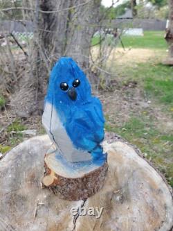 BLUE JAY Chainsaw Carving Wooden BLUE JAY Statue 14 Tall Hand Made