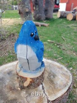 BLUE JAY Chainsaw Carving Wooden BLUE JAY Statue 14 Tall Hand Made